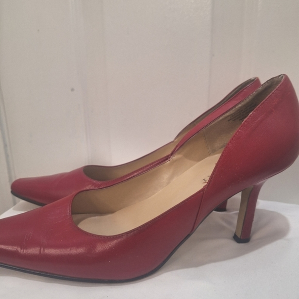 Karen Scott Red Leather Square Toe High Heels 3.5"                 Size 9.5